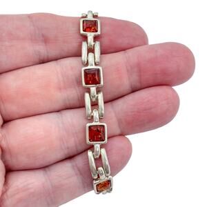 Vintage Sterling Silver 925 Amber Link Bracelet 6.5"